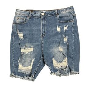 American Bazi Destroyed Denim Distressed Shorts with Pockets